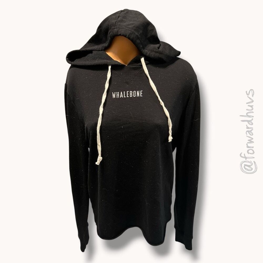 Whalebone Womens Black Hoodie Raw Hem Pullover Sweatshirt Size XS